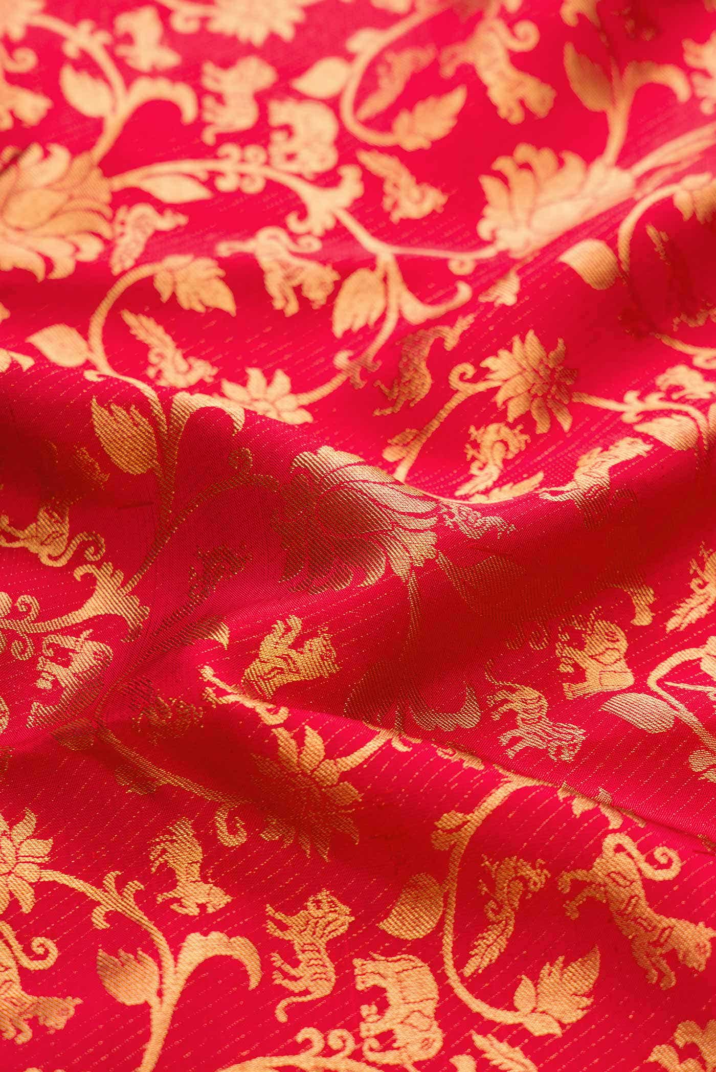 Pure Silk Pure Zari Red Dual Tone Kanchipuram Saree
