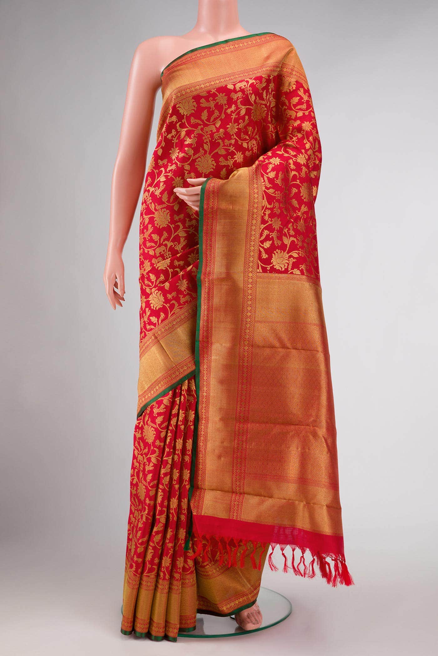 Pure Silk Pure Zari Red Dual Tone Kanchipuram Saree
