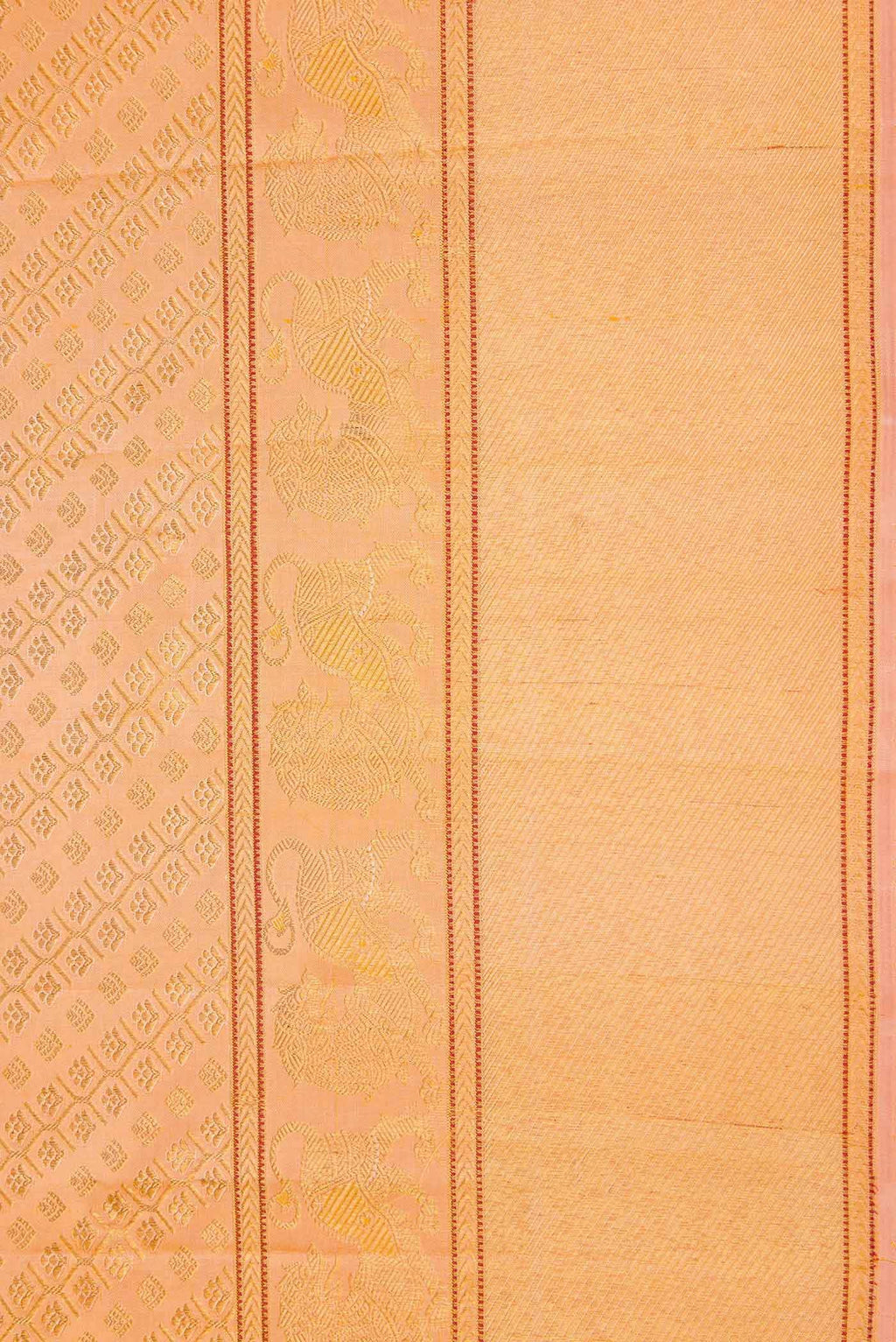 Pure Silk Pure Zari Golden Peach Kanchipuram Saree