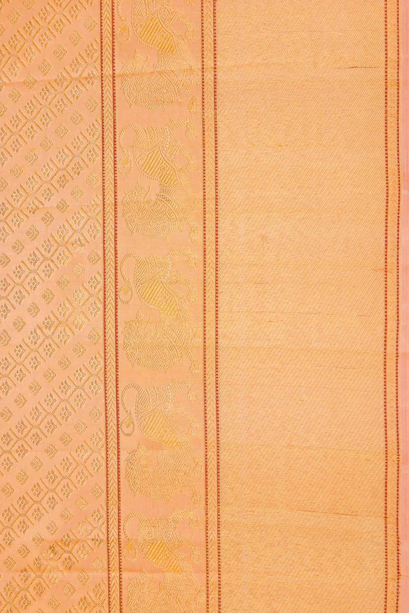 Pure Silk Pure Zari Golden Peach Kanchipuram Saree