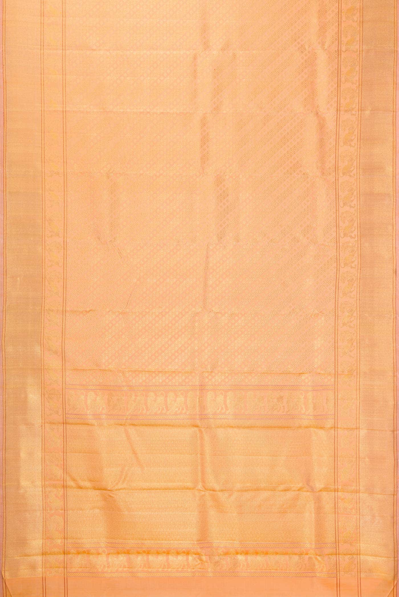 Pure Silk Pure Zari Golden Peach Kanchipuram Saree