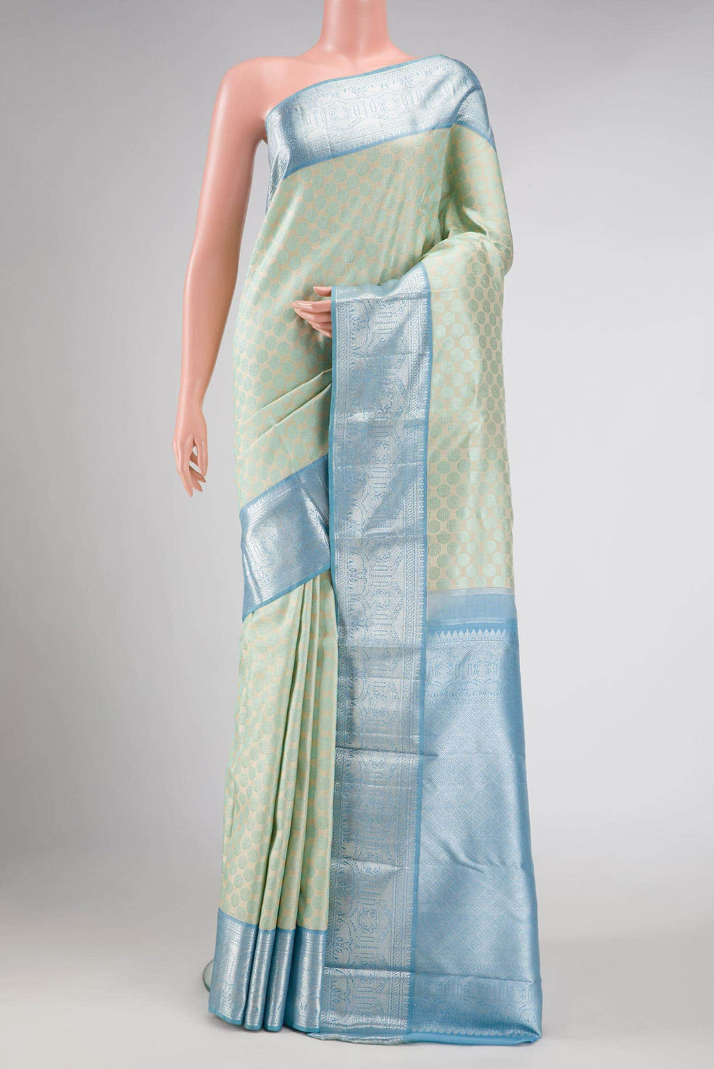 Pure Silk Pure Zari Pista Green Dual Tone Kanchipuram Saree