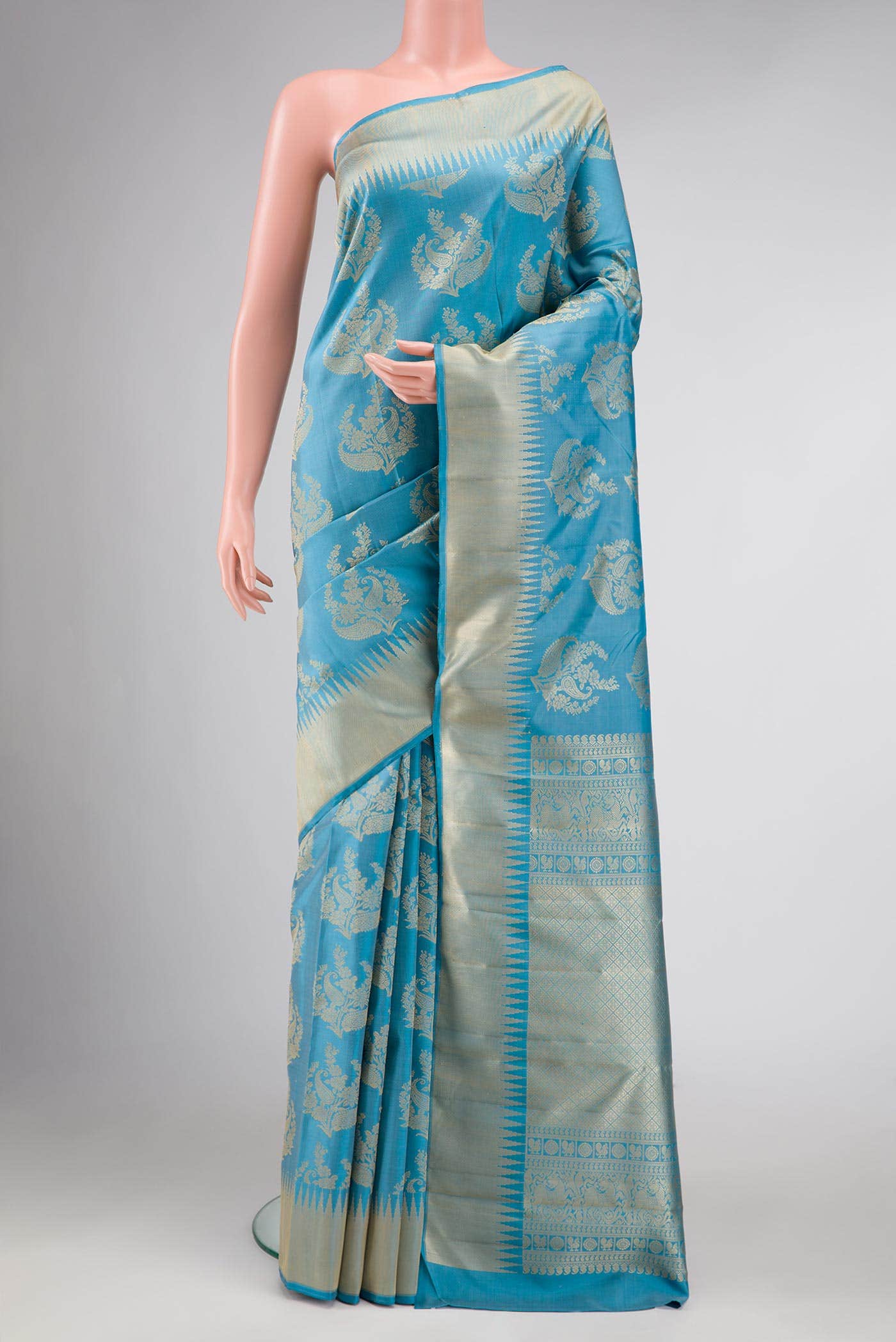 Sky Blue Kanchipuram Silk Saree