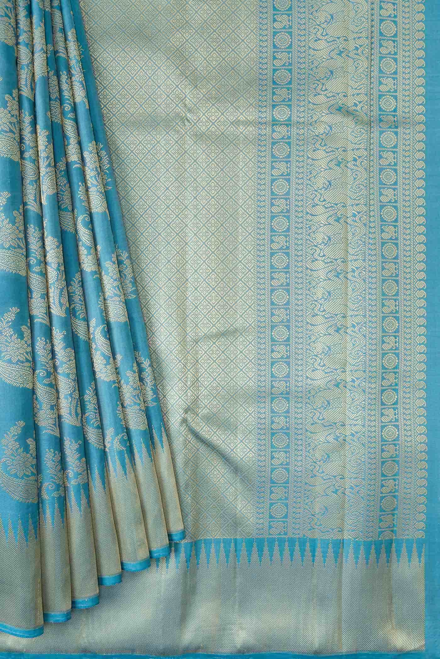 Sky Blue Kanchipuram Silk Saree