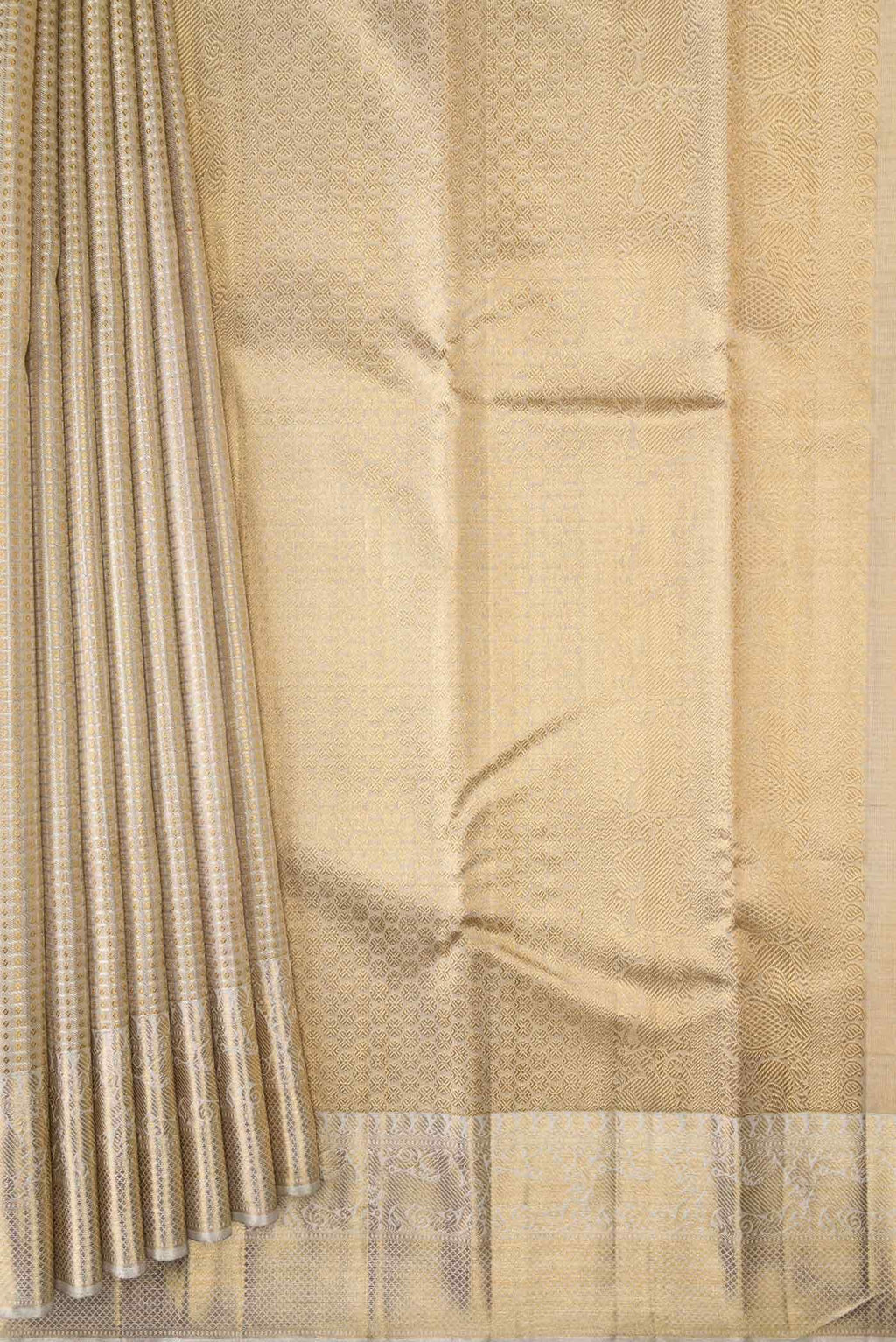 Pure Silk Pure Zari Beige Dual Tone Kanchipuram Tissue Saree