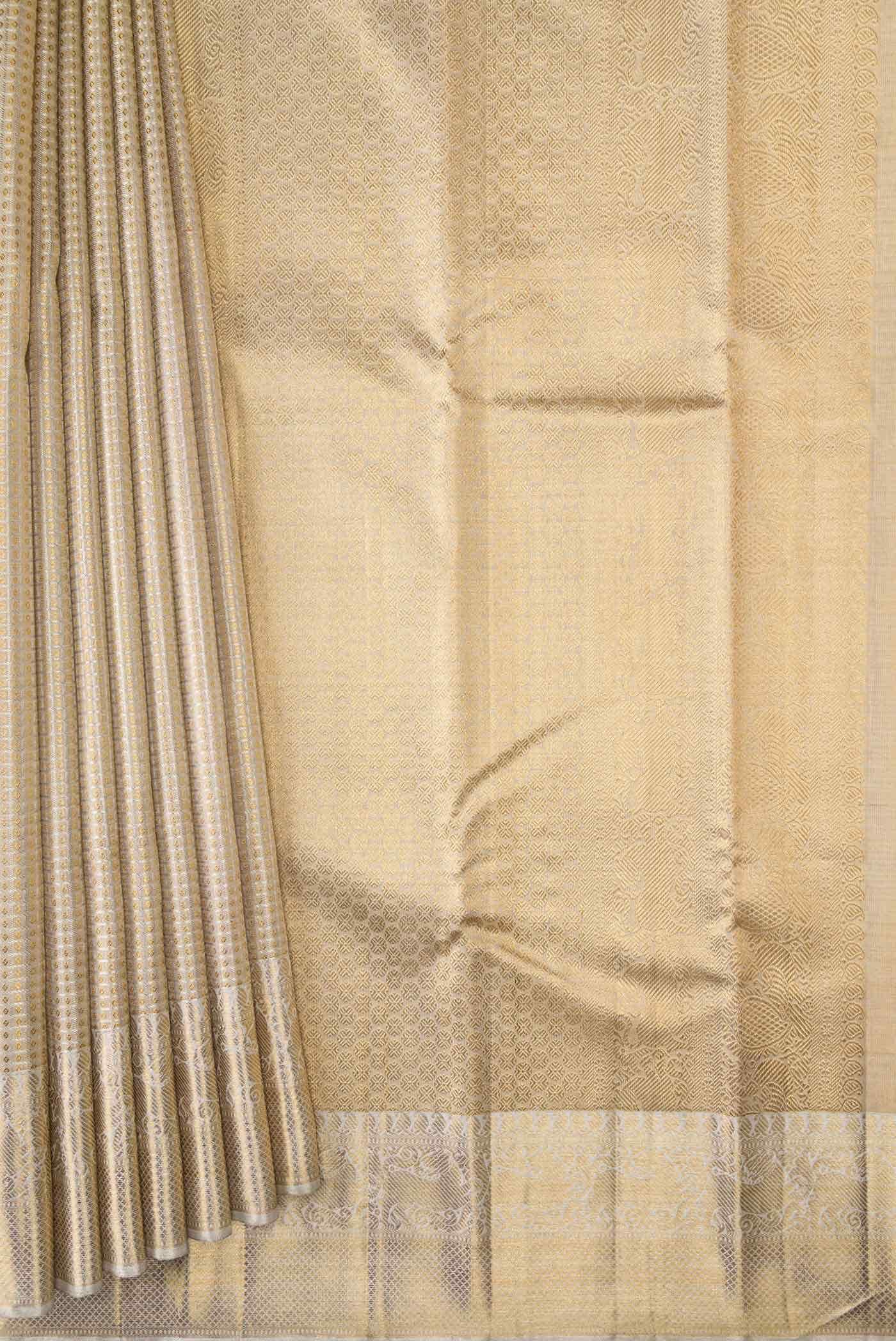 Pure Silk Pure Zari Beige Dual Tone Kanchipuram Tissue Saree
