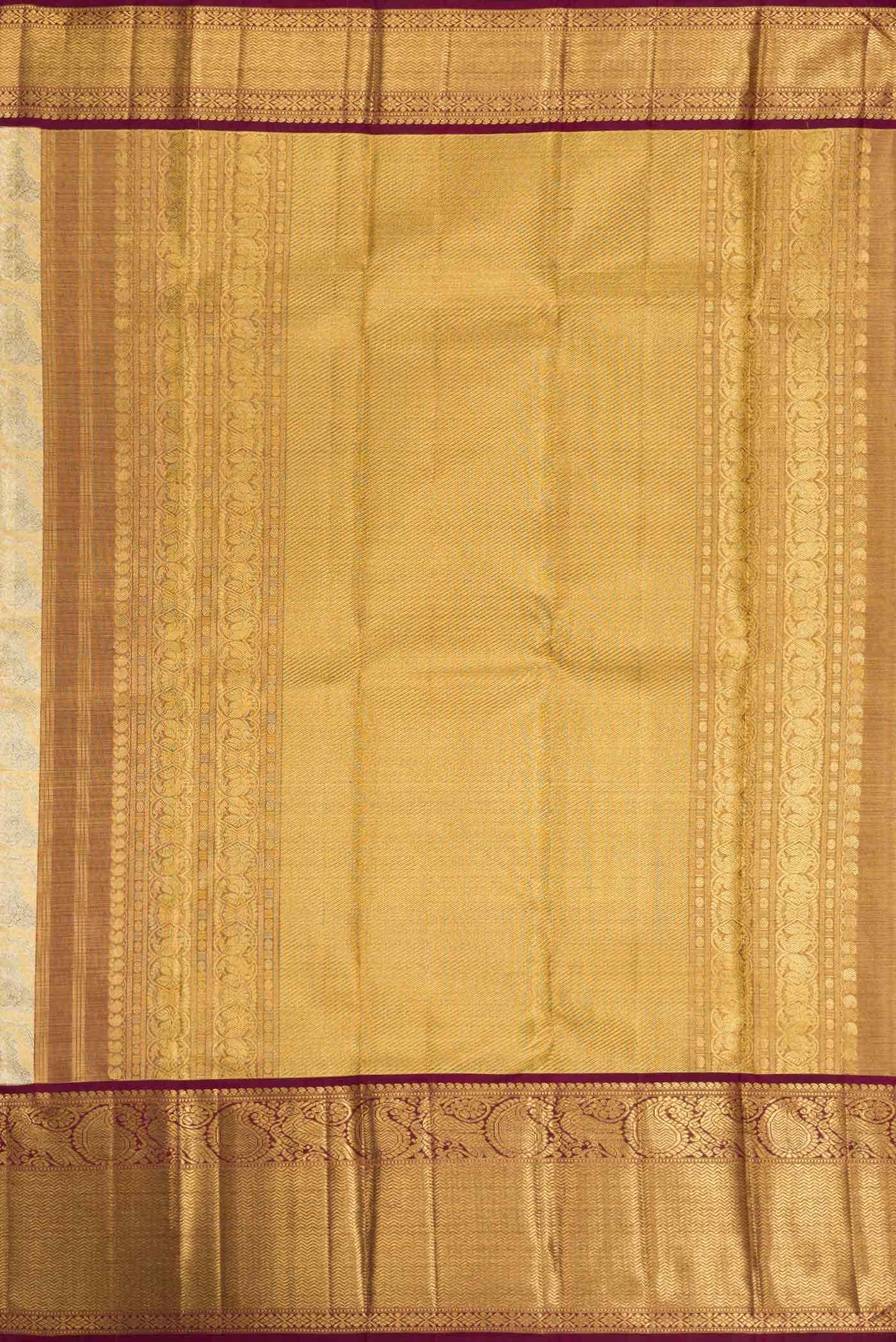 Pure Silk Pure Zari Gold Dual Tone Kanchipuram Tissue Saree