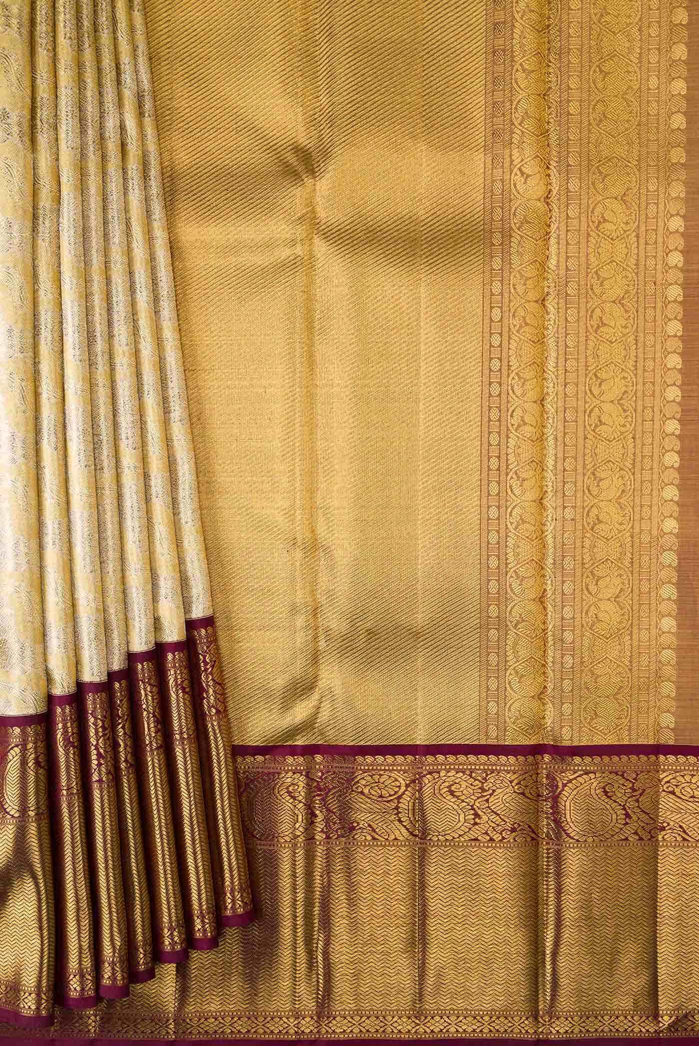 Pure Silk Pure Zari Gold Dual Tone Kanchipuram Tissue Saree