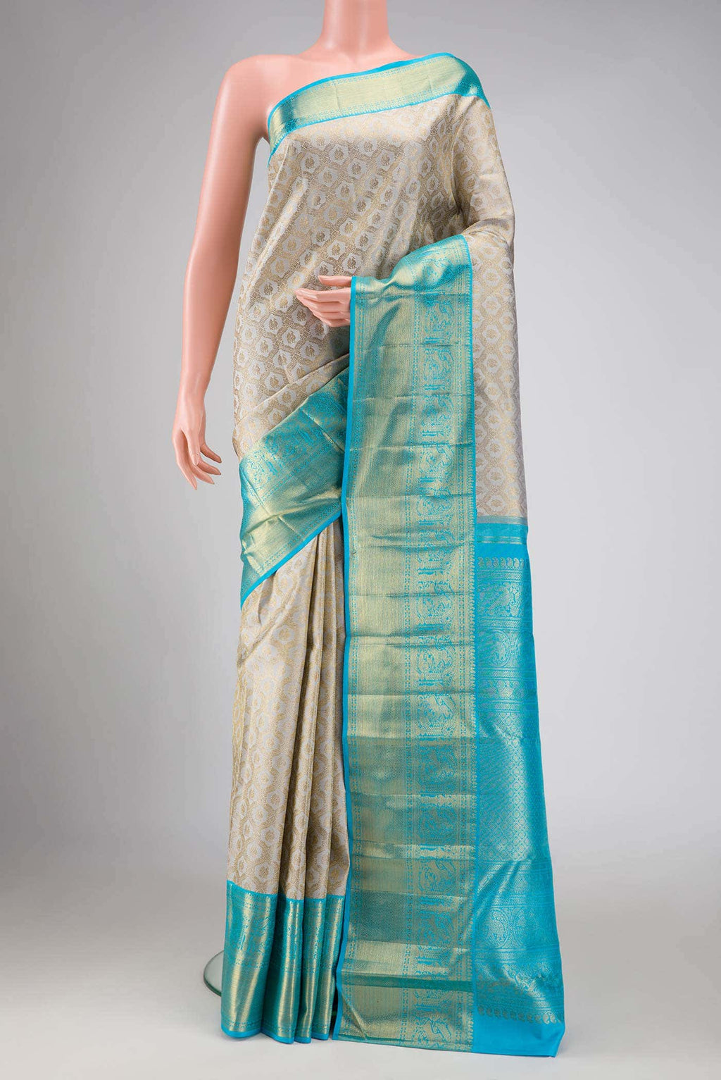 Pure Silk Pure Zari Grey Kanchipuram Saree