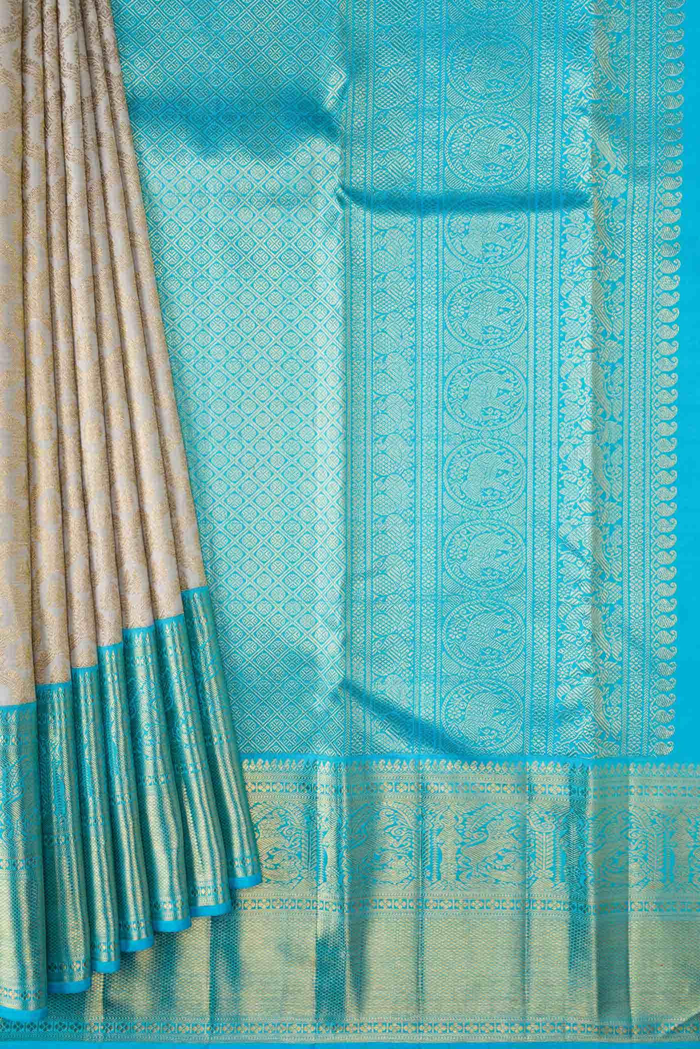 Pure Silk Pure Zari Grey Kanchipuram Saree