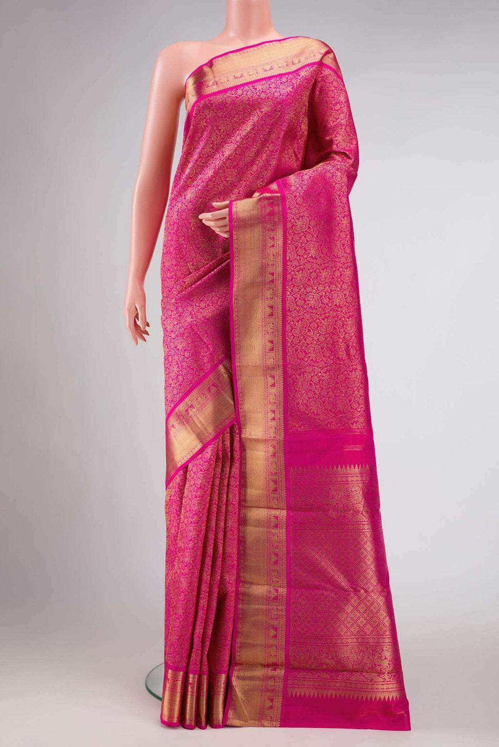 Pure Silk Pure Zari Pink Dual Tone Kanchipuram Saree