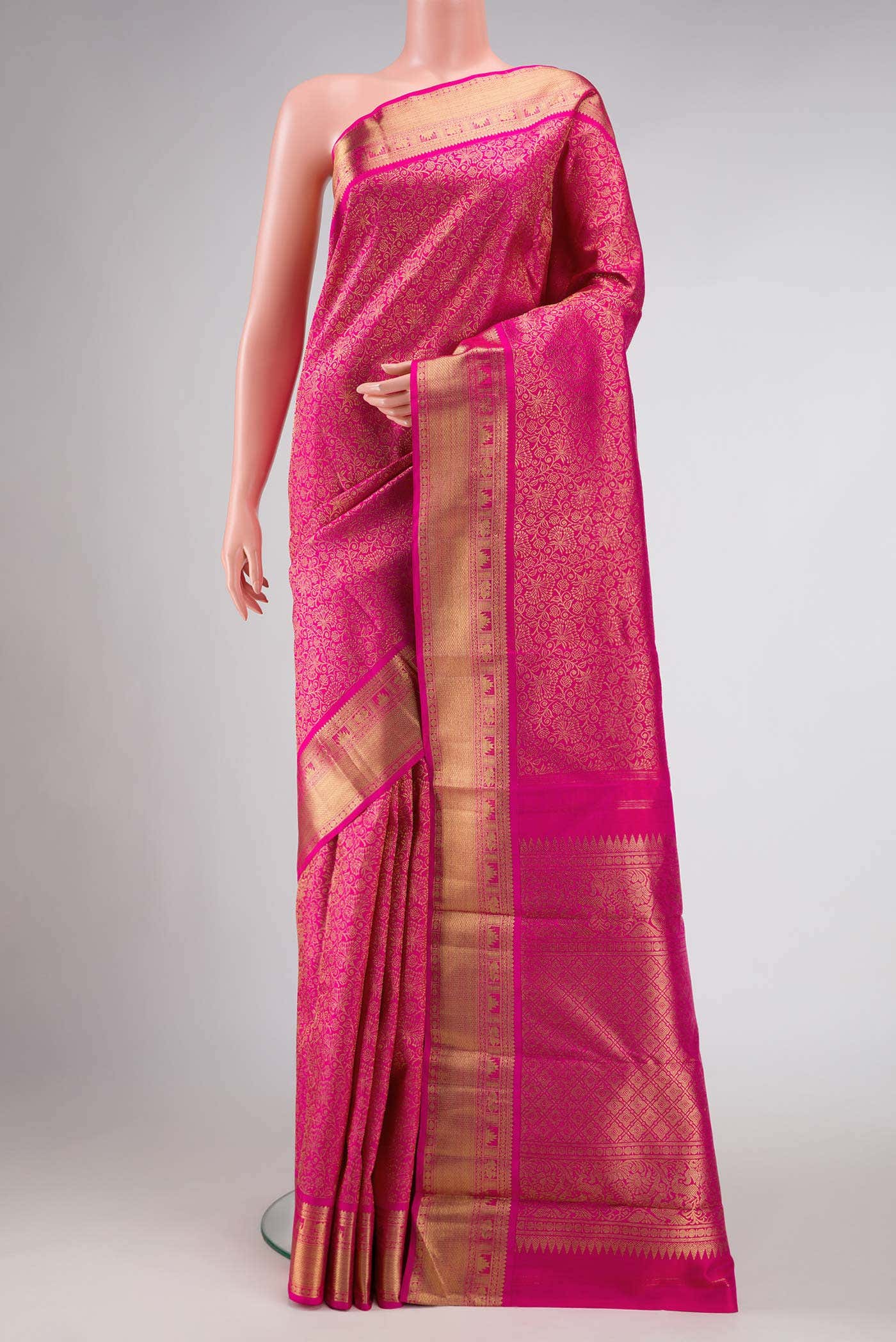 Pure Silk Pure Zari Pink Dual Tone Kanchipuram Saree