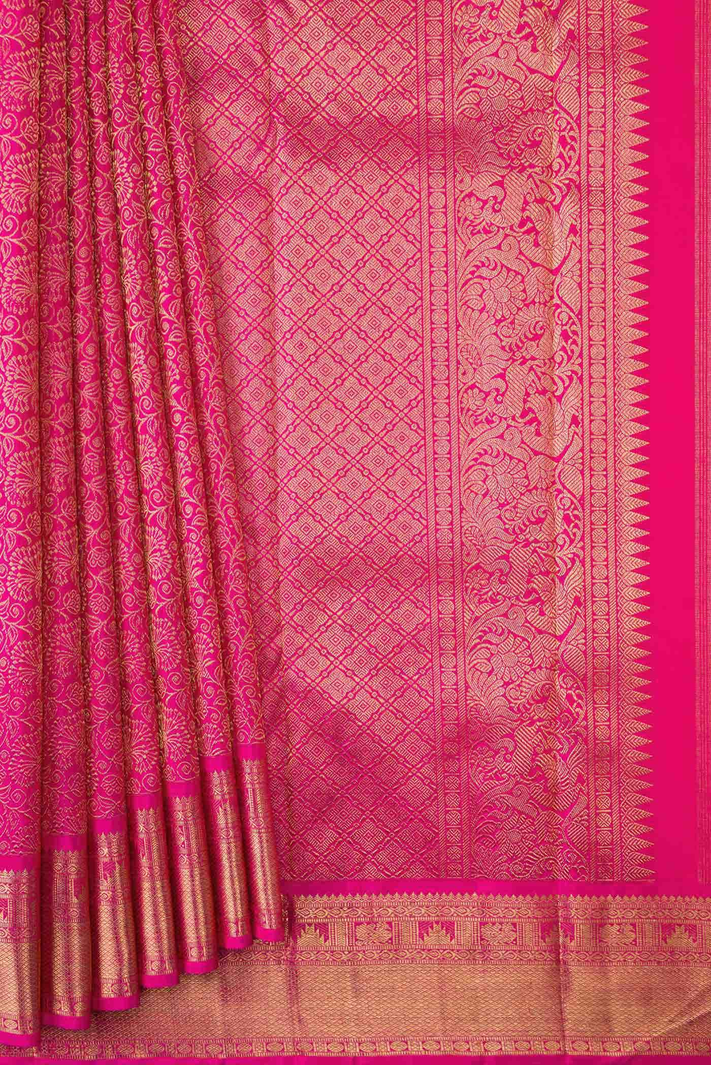 Pure Silk Pure Zari Pink Dual Tone Kanchipuram Saree