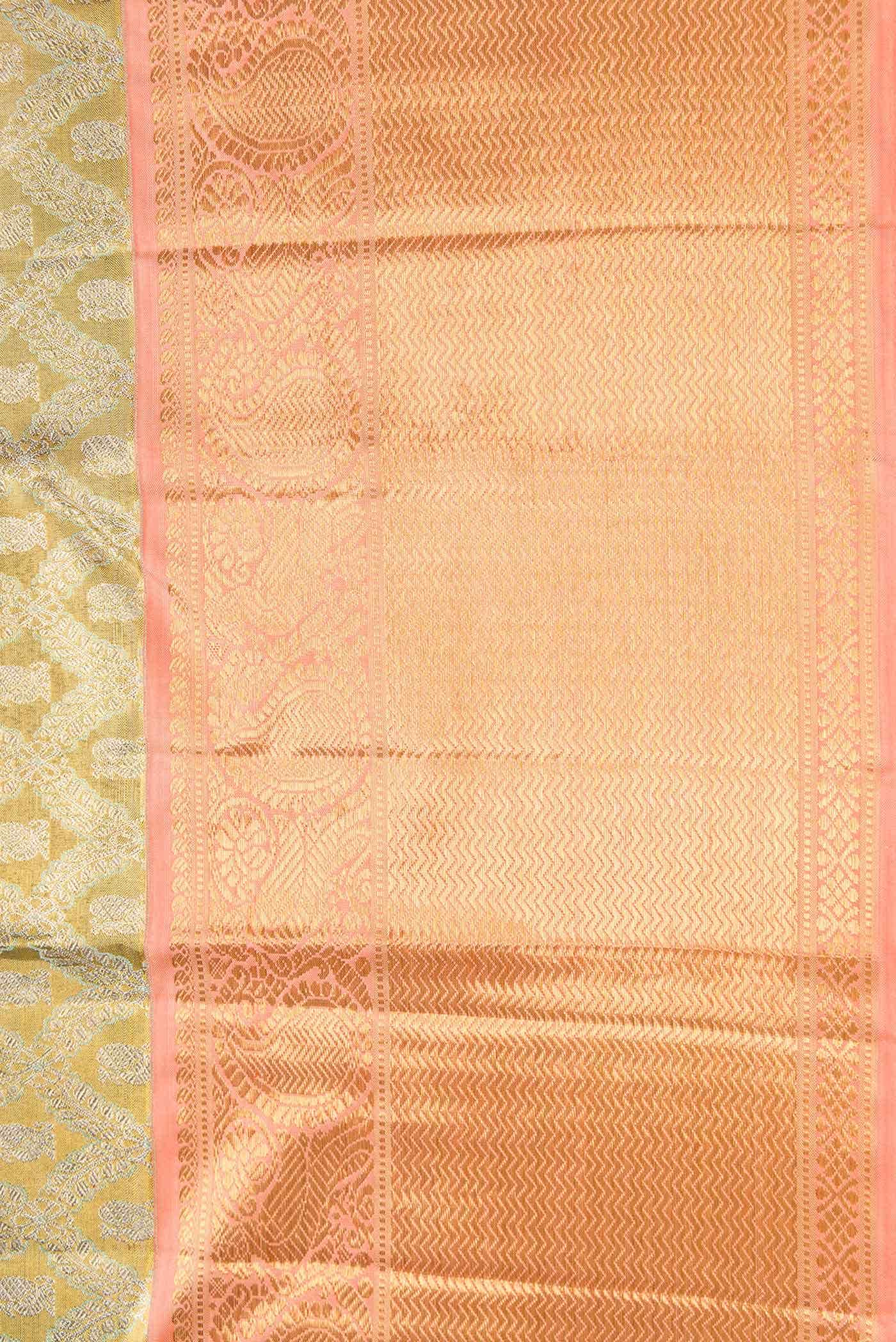 Pure Silk Pure Zari Gold Dual Tone Kanchipuram Tissue Saree