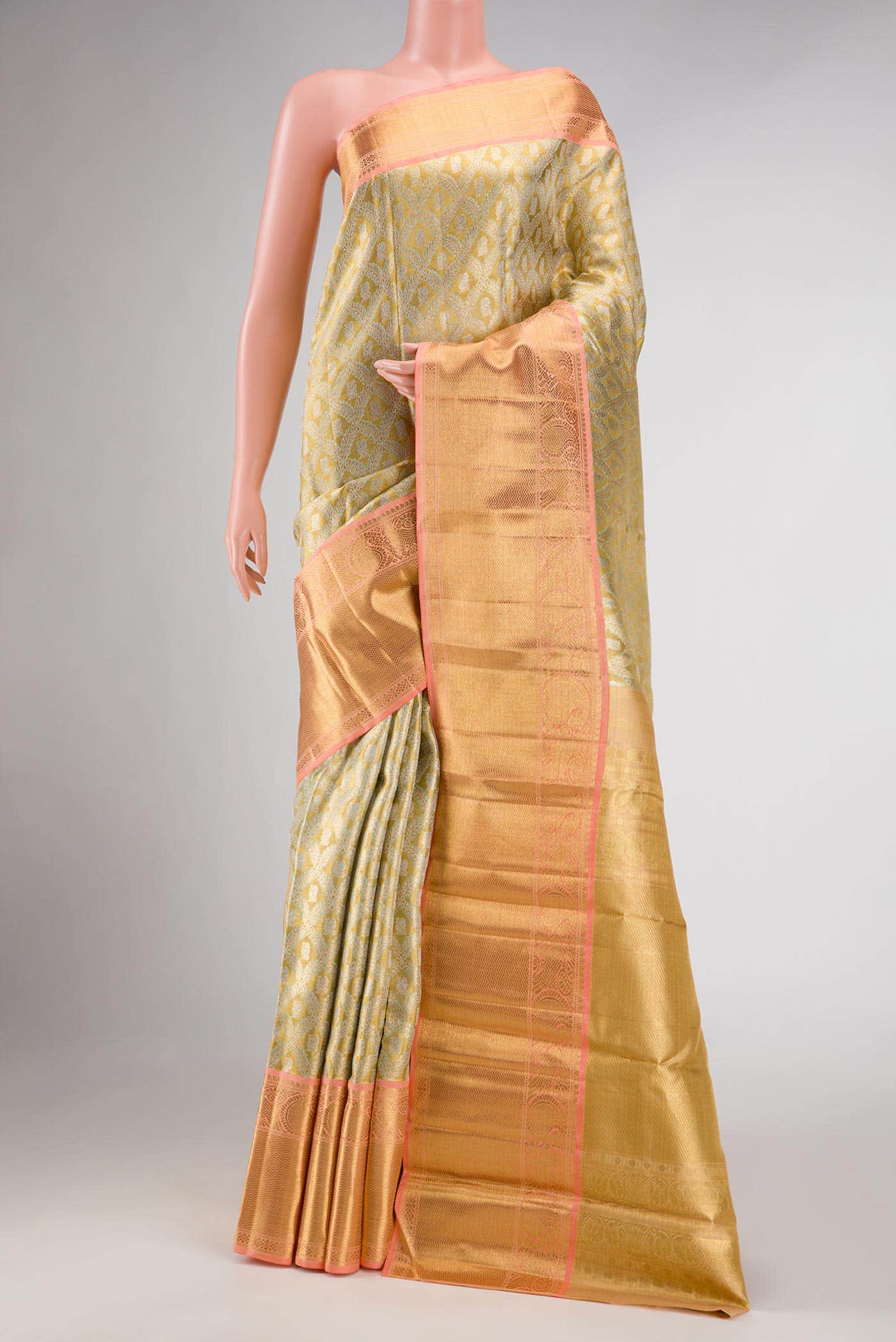 Pure Silk Pure Zari Gold Dual Tone Kanchipuram Tissue Saree