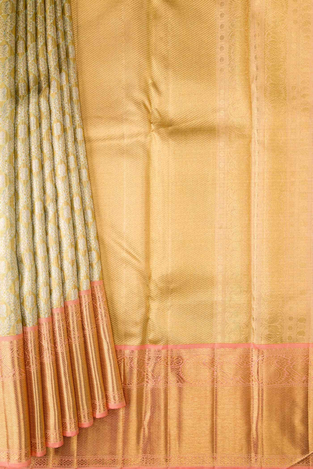 Pure Silk Pure Zari Gold Dual Tone Kanchipuram Tissue Saree