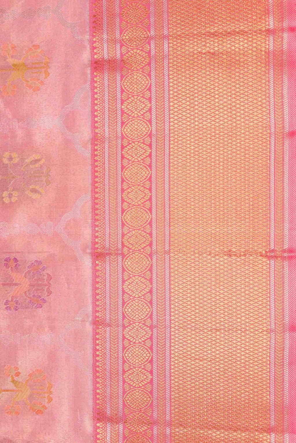 Pure Silk Pure Zari Pink Dual Tone Kanchipuram Tissue Saree