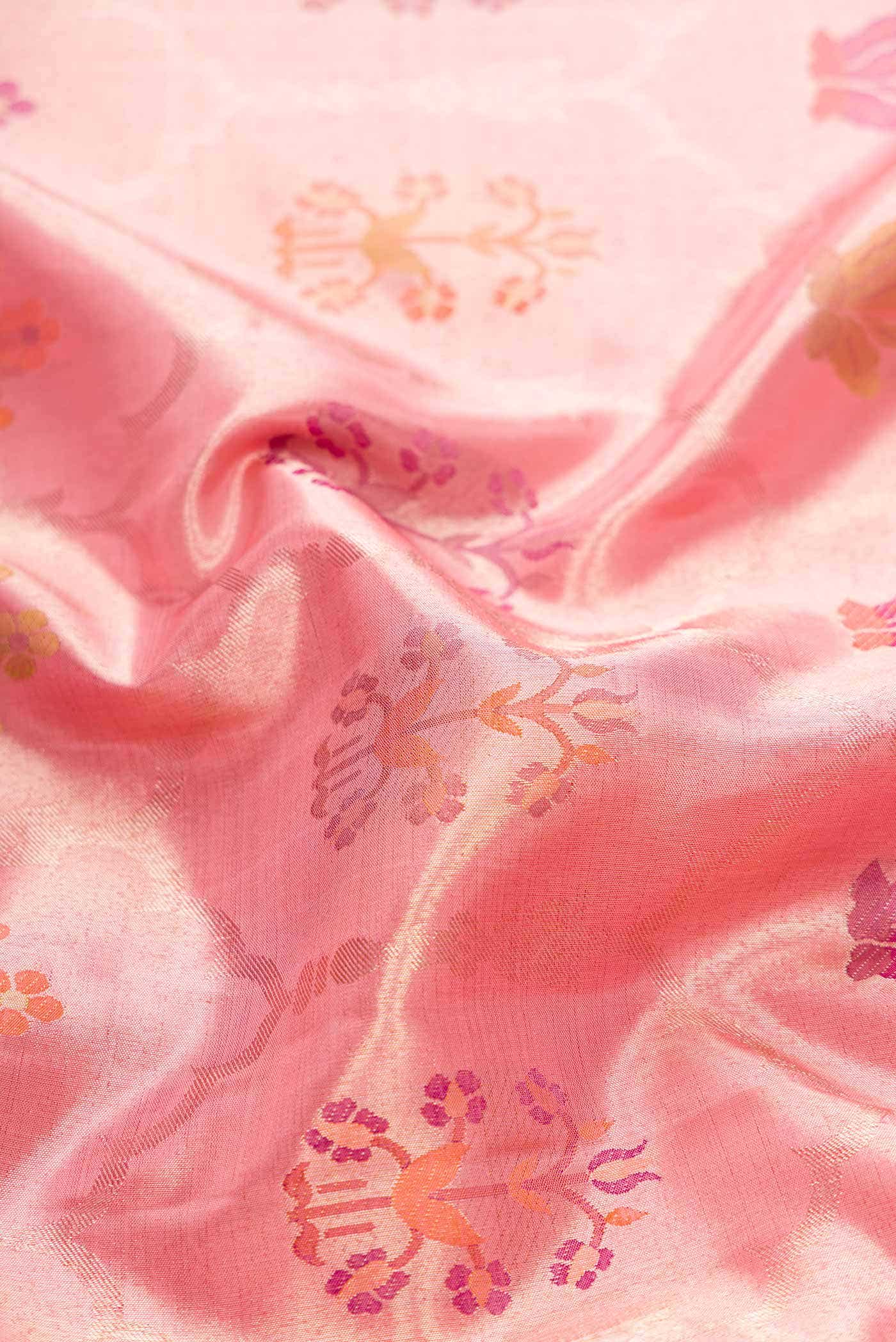 Pure Silk Pure Zari Pink Dual Tone Kanchipuram Tissue Saree