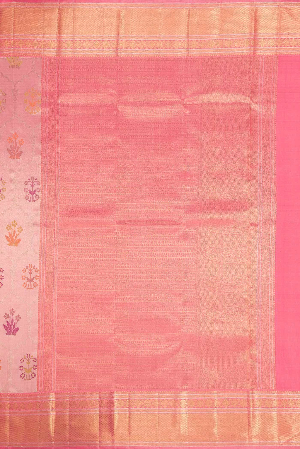 Pure Silk Pure Zari Pink Dual Tone Kanchipuram Tissue Saree