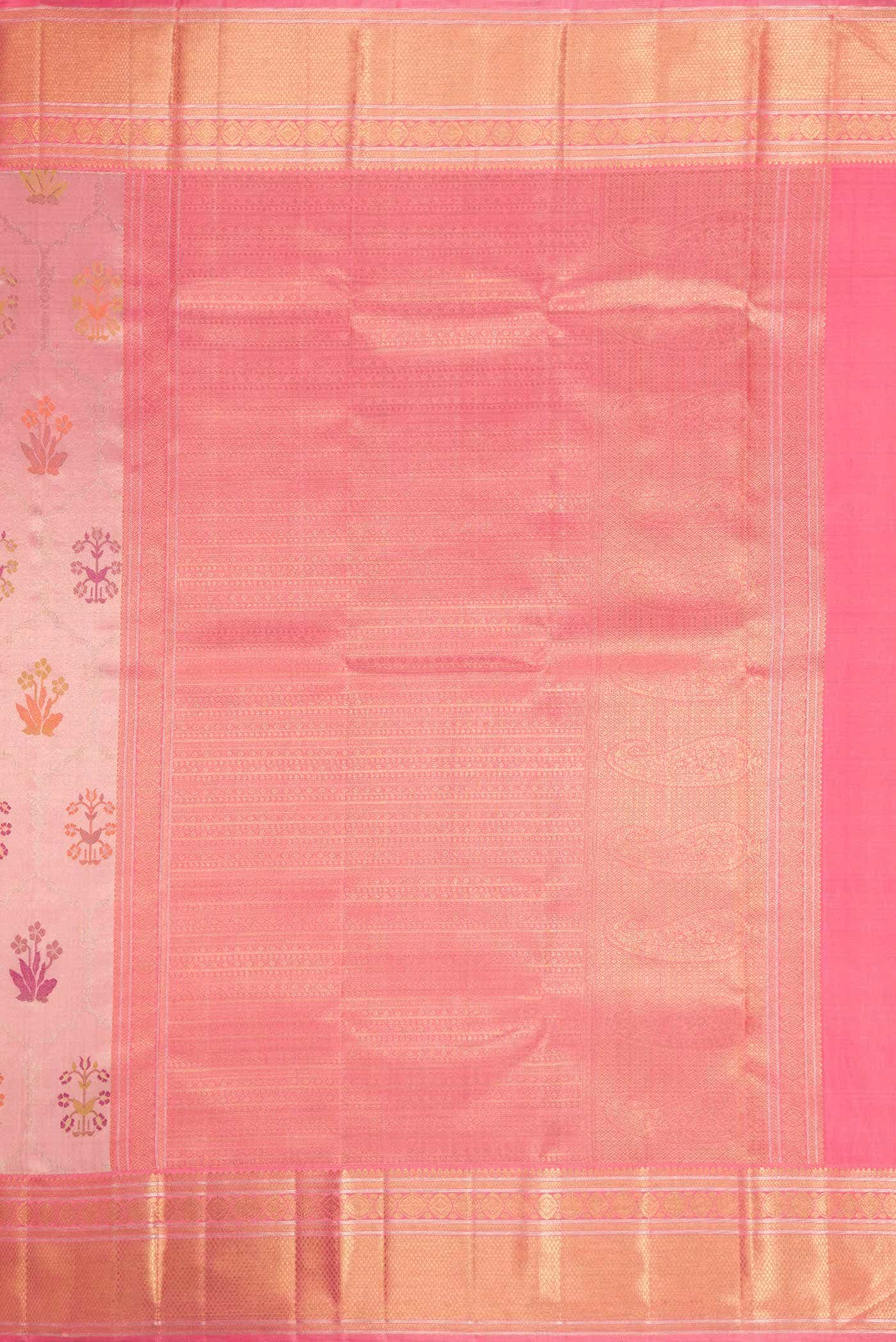 Pure Silk Pure Zari Pink Dual Tone Kanchipuram Tissue Saree