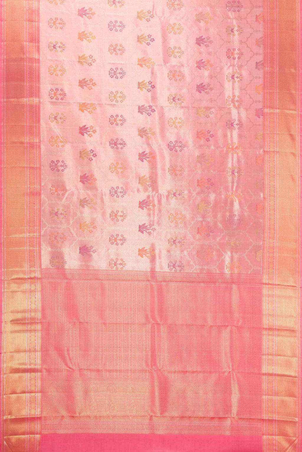Pure Silk Pure Zari Pink Dual Tone Kanchipuram Tissue Saree