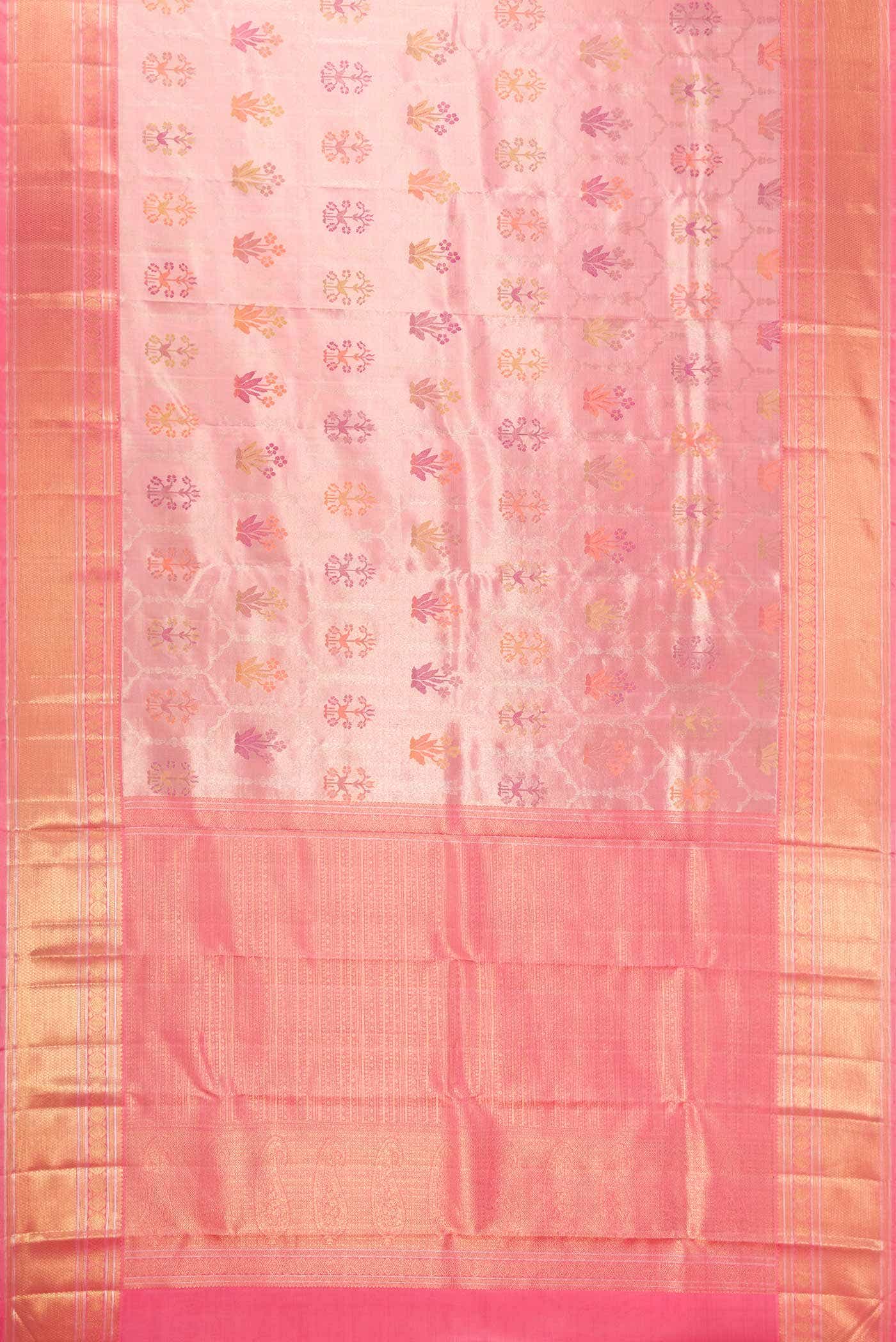 Pure Silk Pure Zari Pink Dual Tone Kanchipuram Tissue Saree
