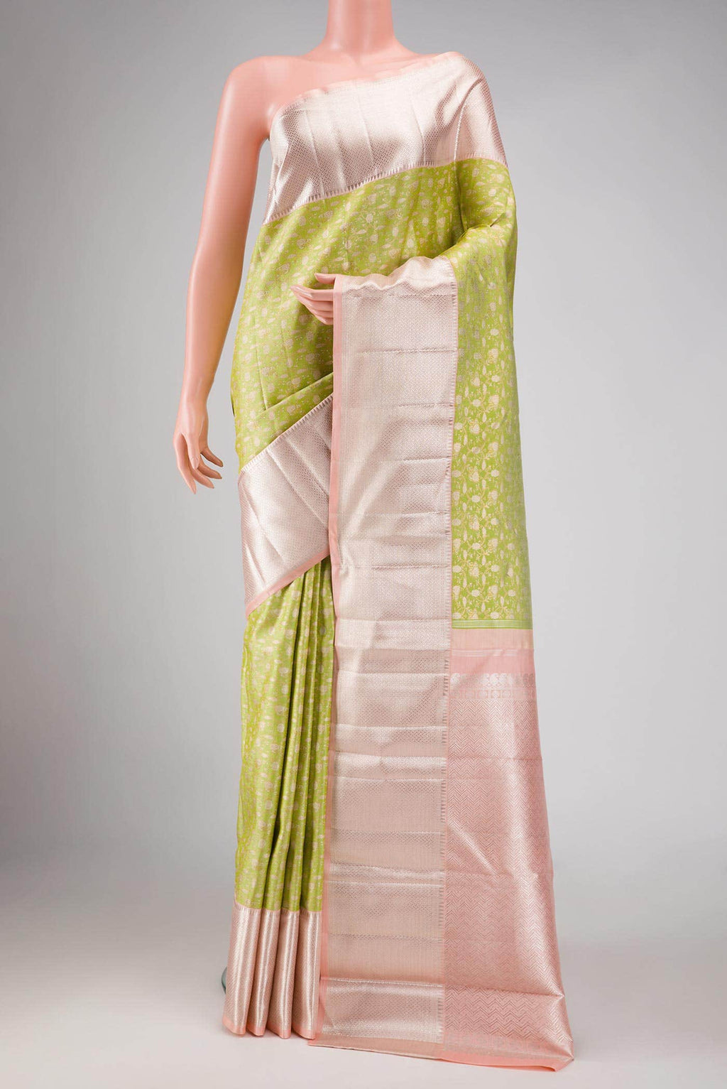 Pure Silk Pure Zari Parrot Green Kanchipuram Saree