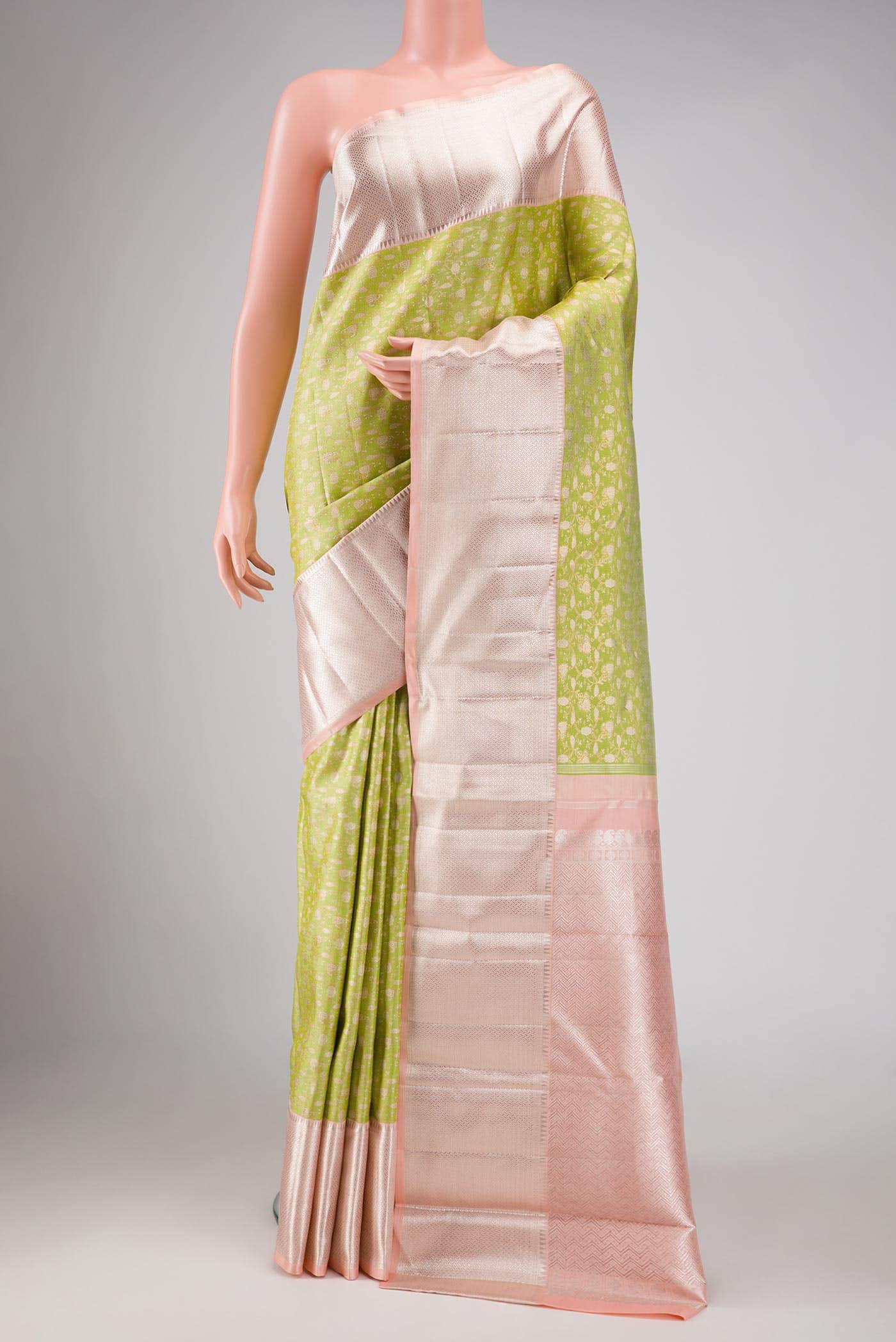 Pure Silk Pure Zari Parrot Green Kanchipuram Saree