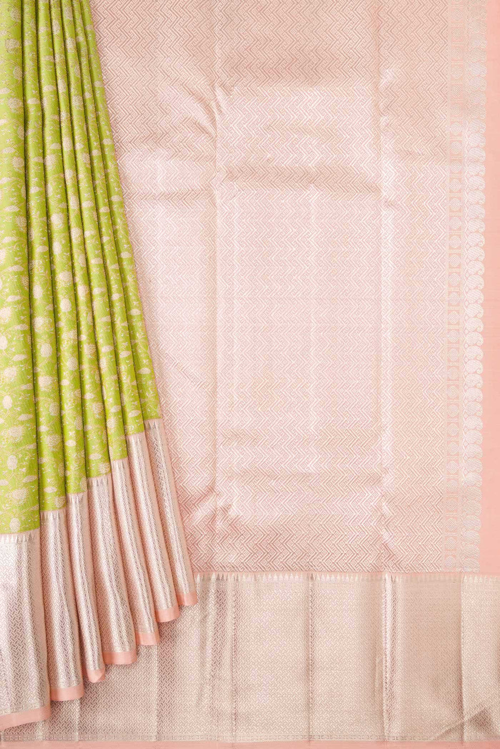 Pure Silk Pure Zari Parrot Green Kanchipuram Saree
