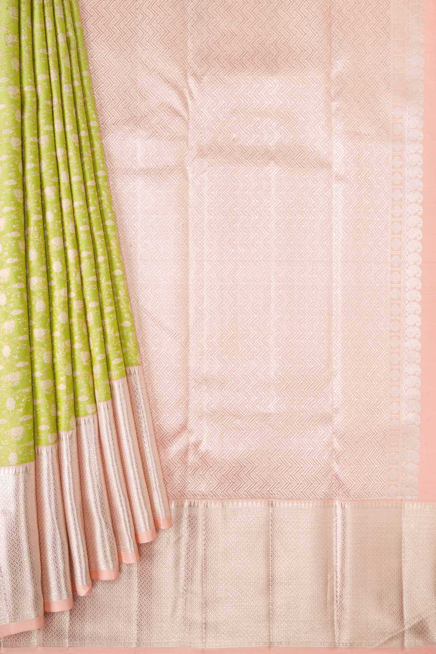 Pure Silk Pure Zari Parrot Green Kanchipuram Saree