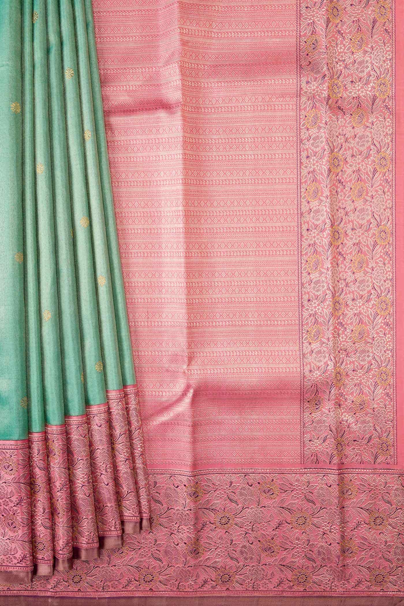 Pure Silk Pure Zari Sea Green Dual Tone Kanchipuram Tissue Saree