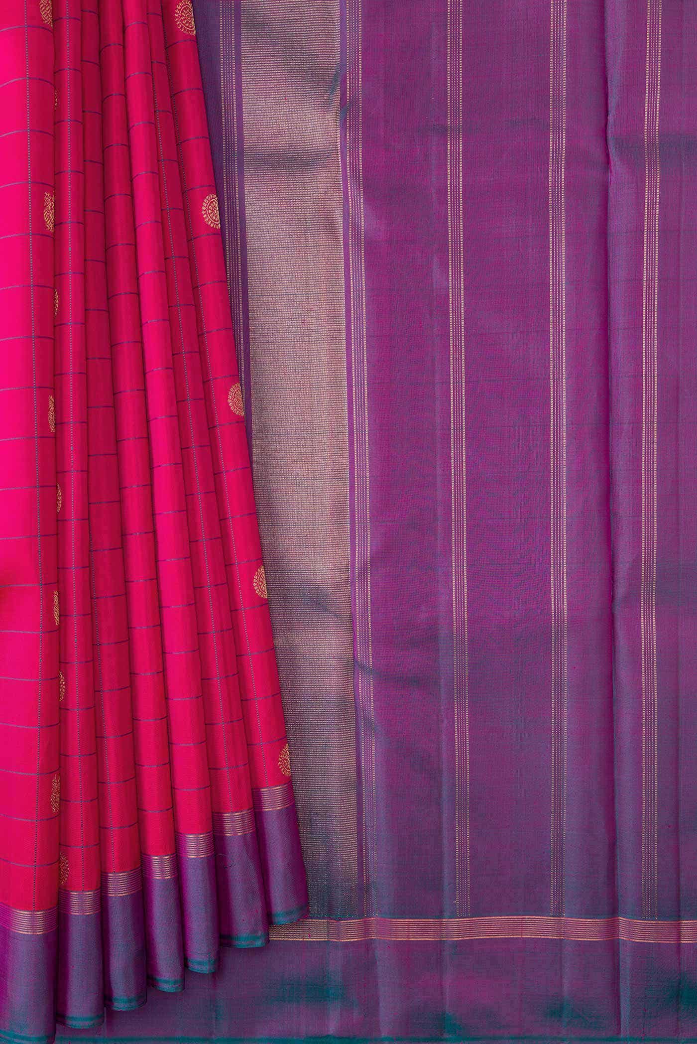 Pure Silk Pure Zari Pink Dual Tone Kanchipuram Saree