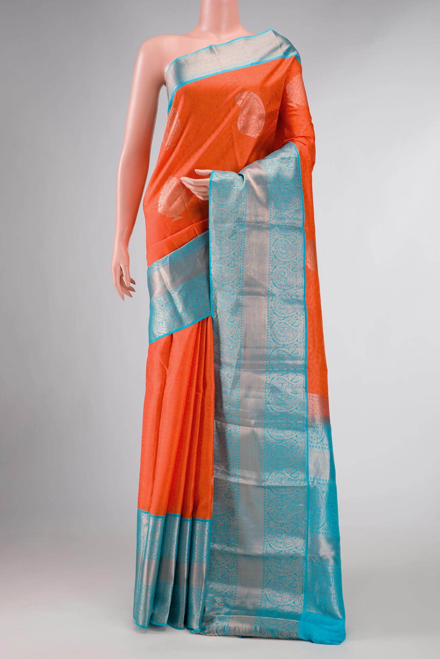 Orange Dual Tone Kanchipuram Silk Saree