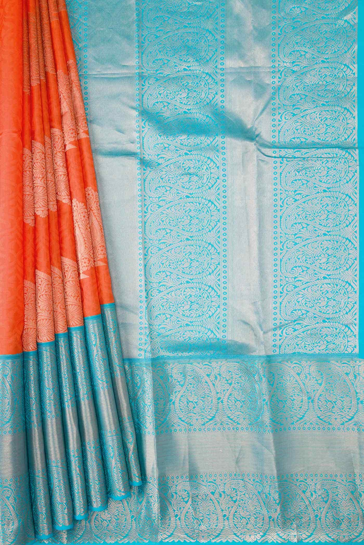 Orange Dual Tone Kanchipuram Silk Saree