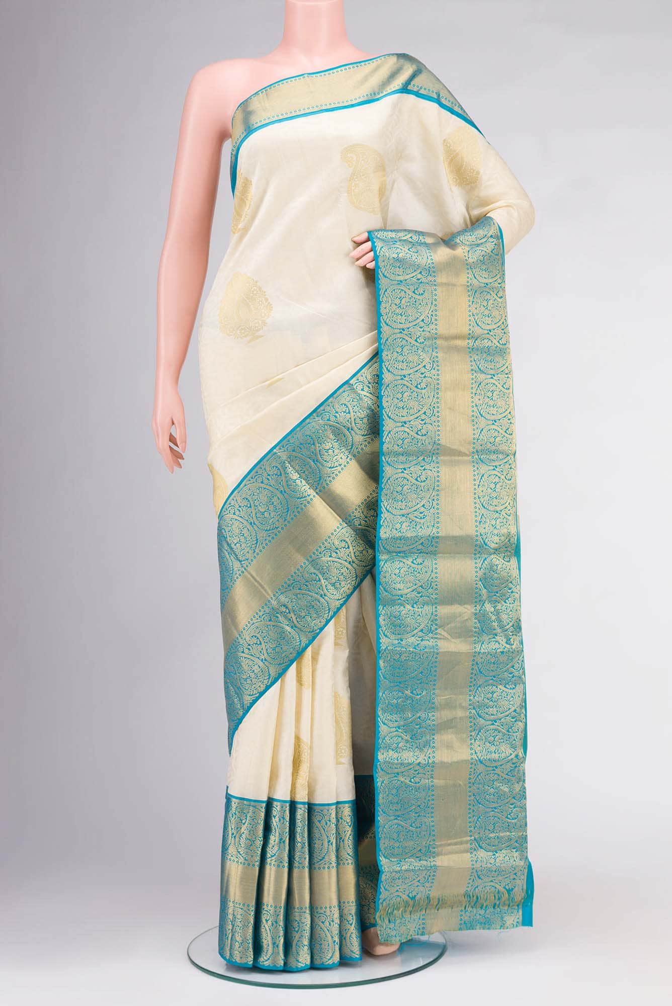 Cream Kanchipuram Silk Saree