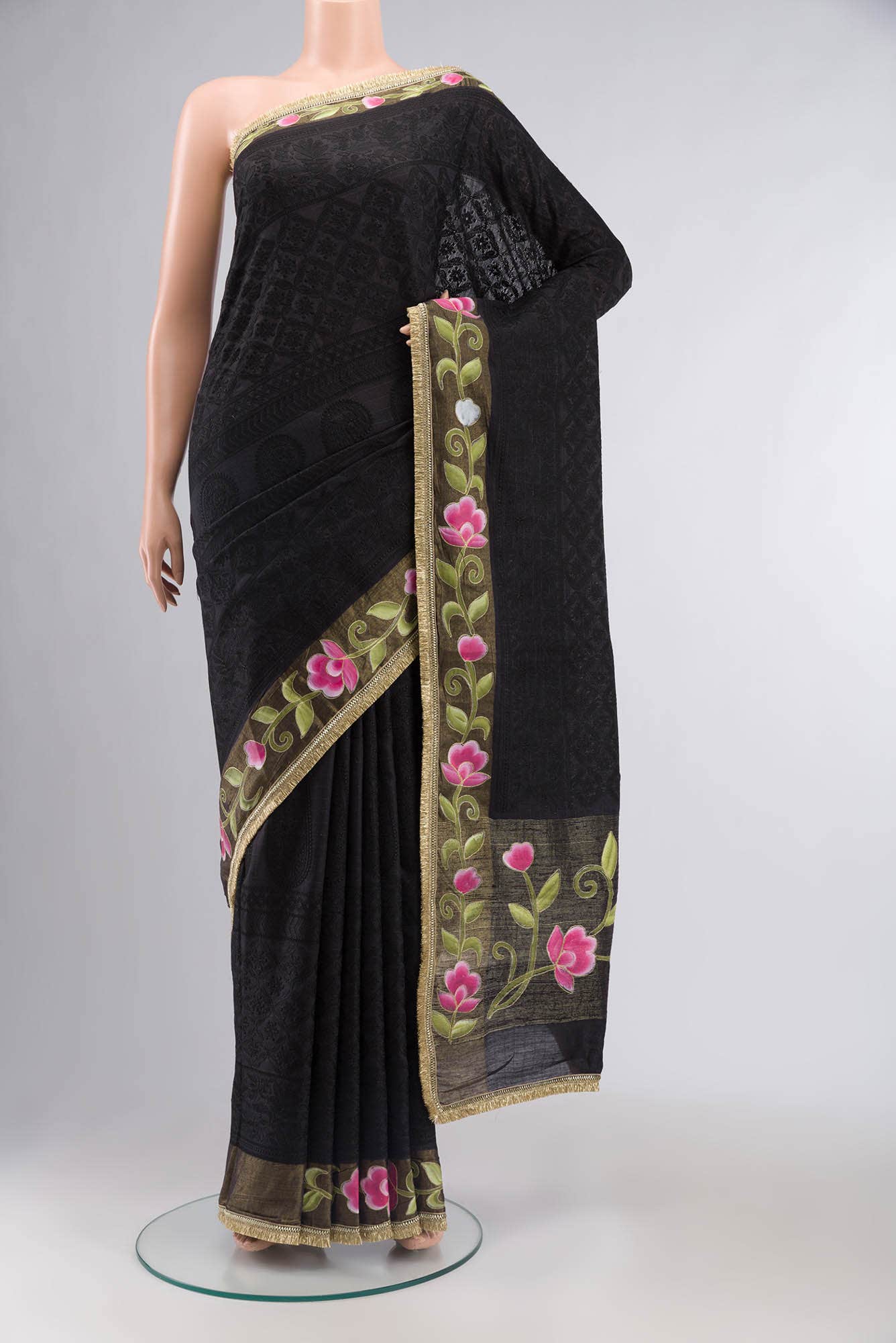 Black Tussar Silk Saree