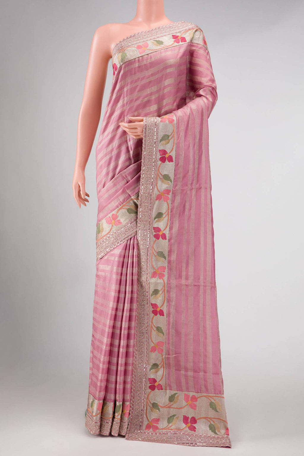 Pink Tussar Silk Saree