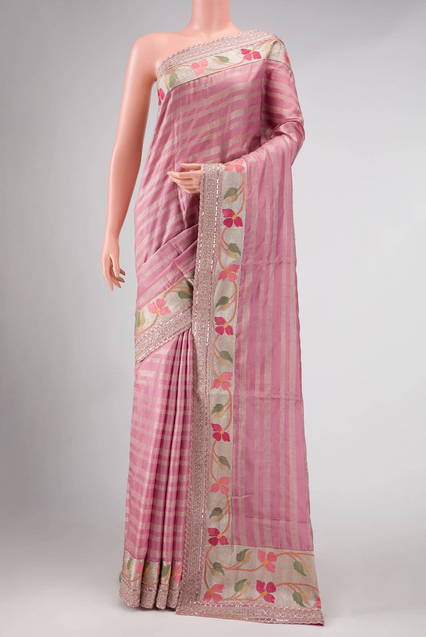 Pink Tussar Silk Saree