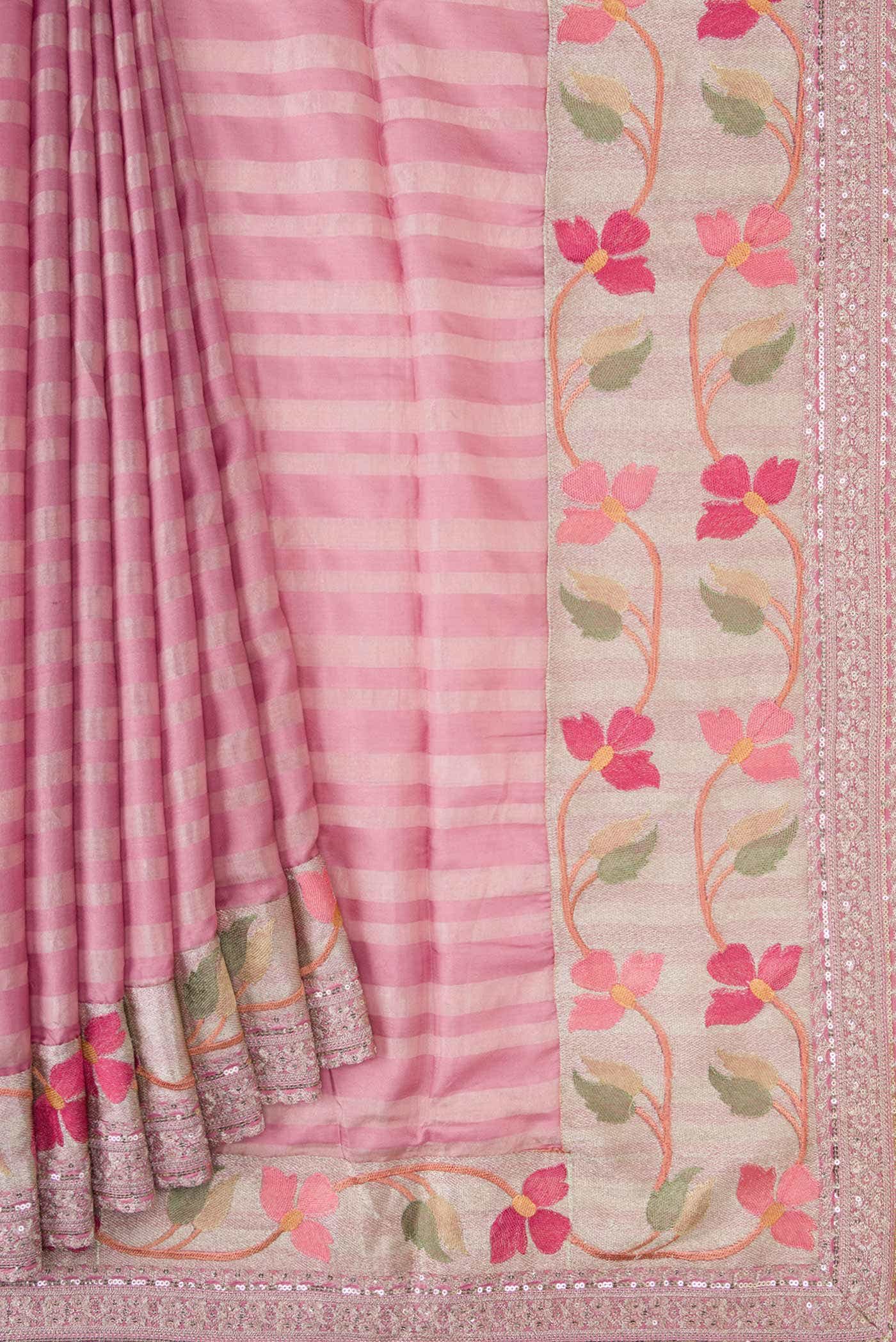 Pink Tussar Silk Saree