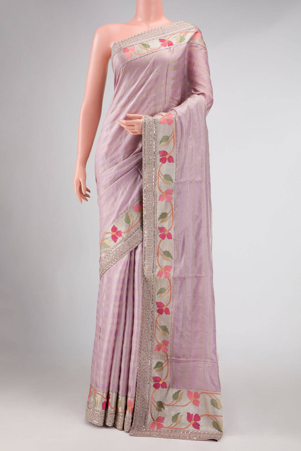 Lavender Tussar Silk Saree