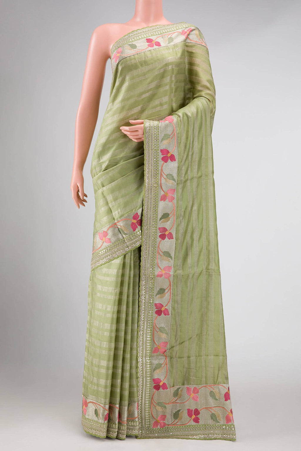 Light Green Tussar Silk Saree