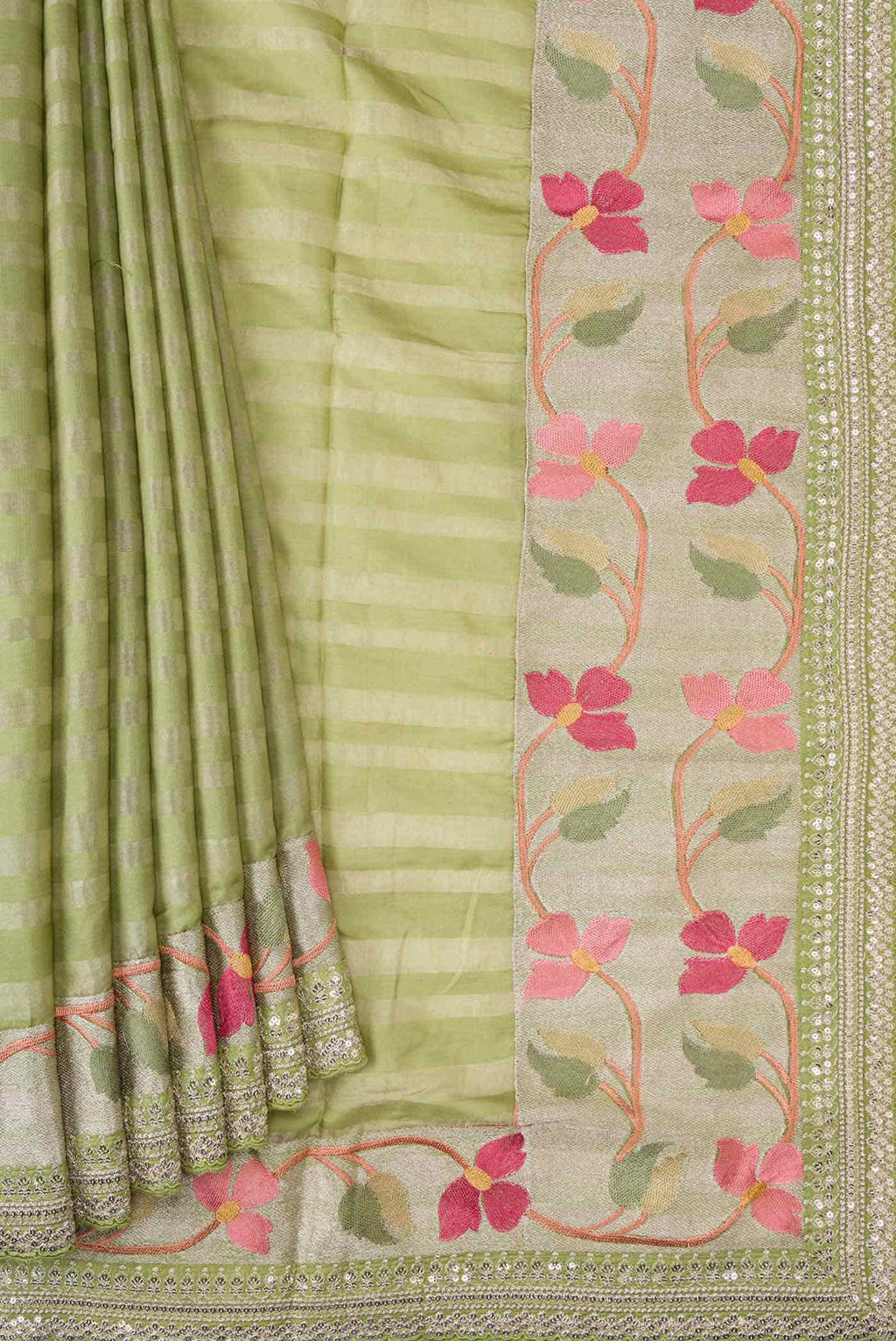 Light Green Tussar Silk Saree