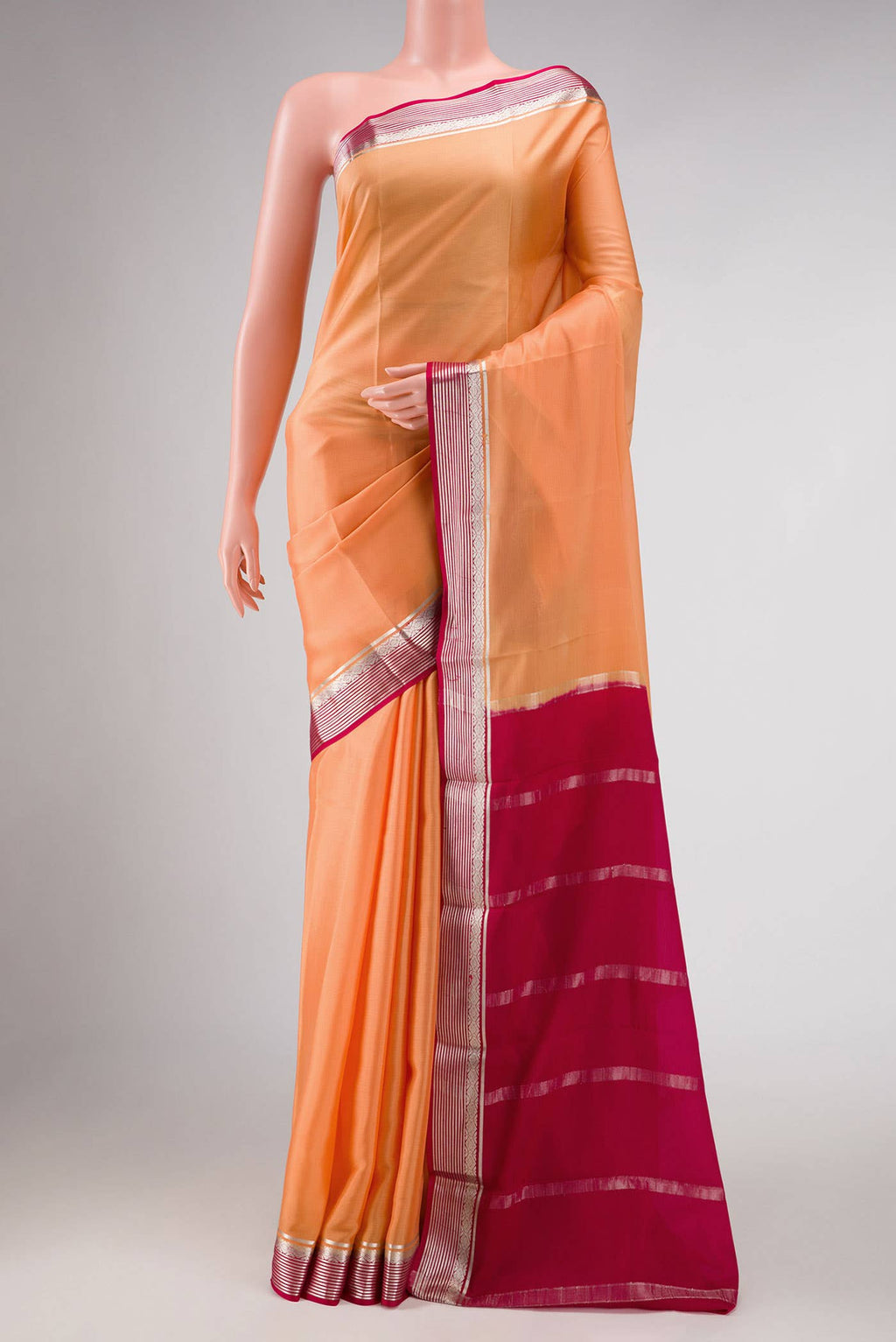 Golden Peach Dual Tone Mysore Crepe Saree