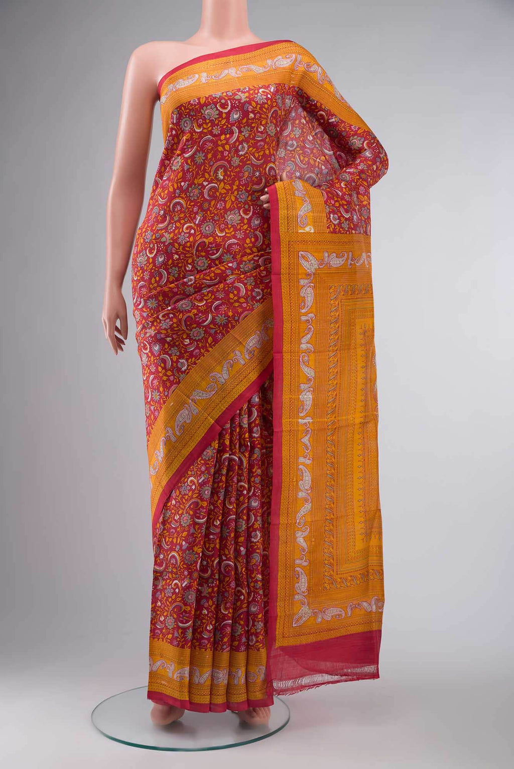 Red Tussar Silk Saree
