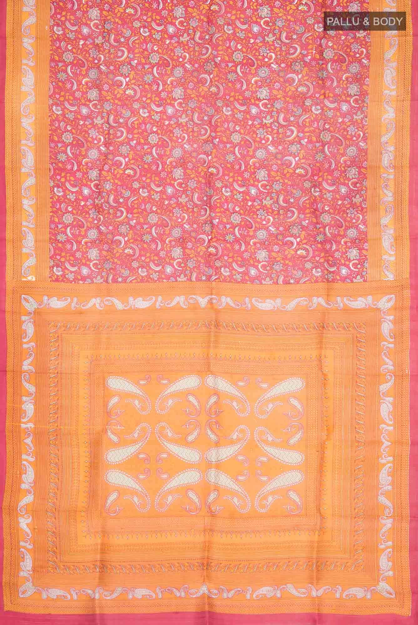 Red Tussar Silk Saree
