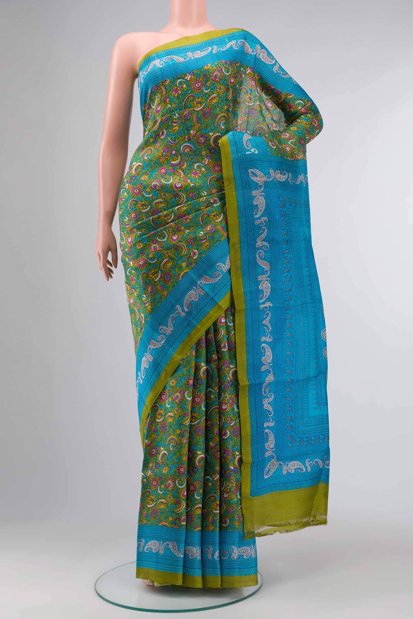 Green Printed Silk Saree