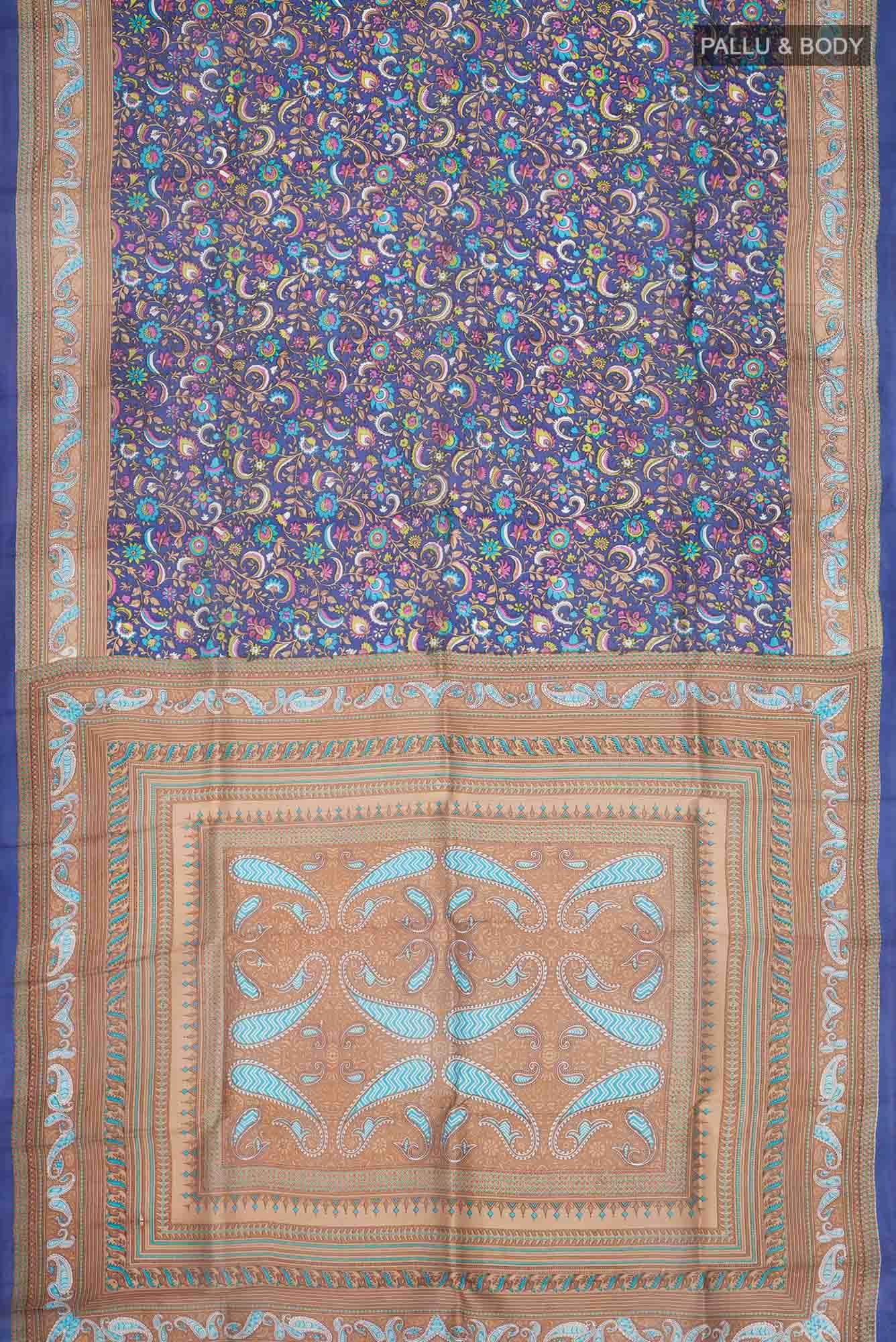 Blue Printed Silk Saree