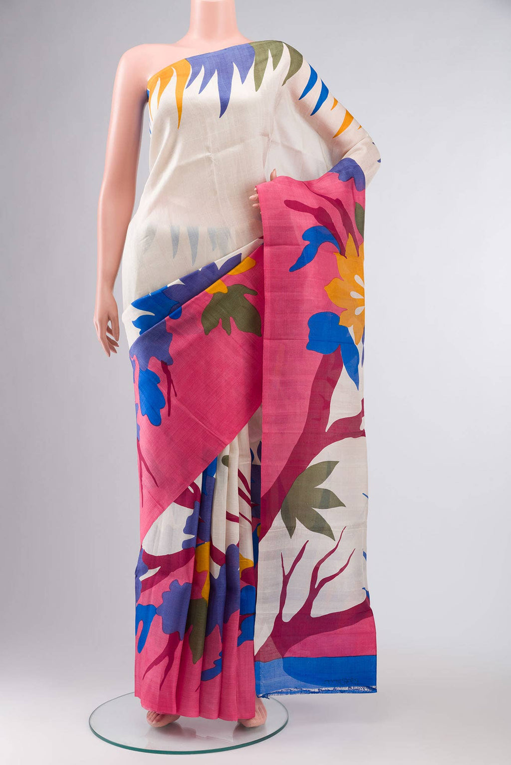 White Printed Silk Saree