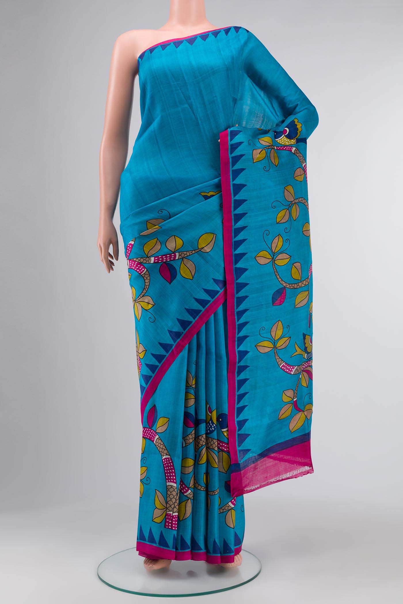 Blue Printed Silk Saree