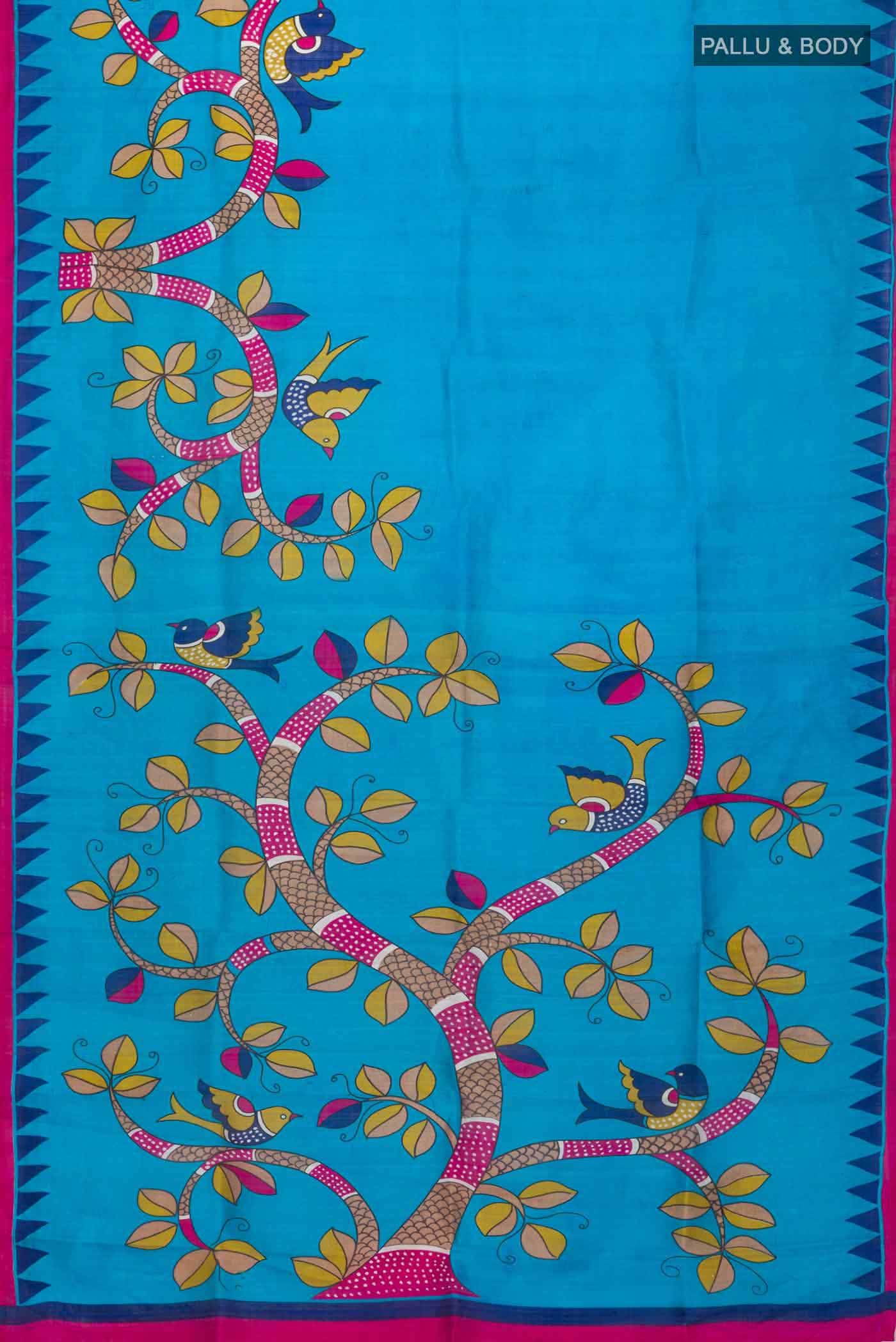 Blue Printed Silk Saree